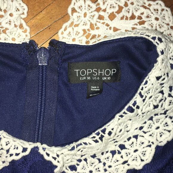 Top shop US 6 navy lace dress with lace collar - Picture 2 of 3